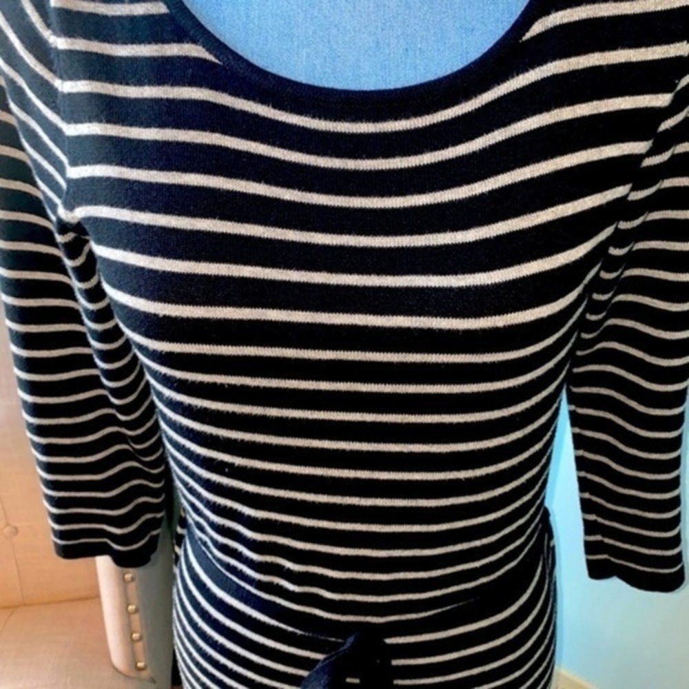Sweater Dress Navy and Gray Striped Size Small By 525 America 100% Cotton